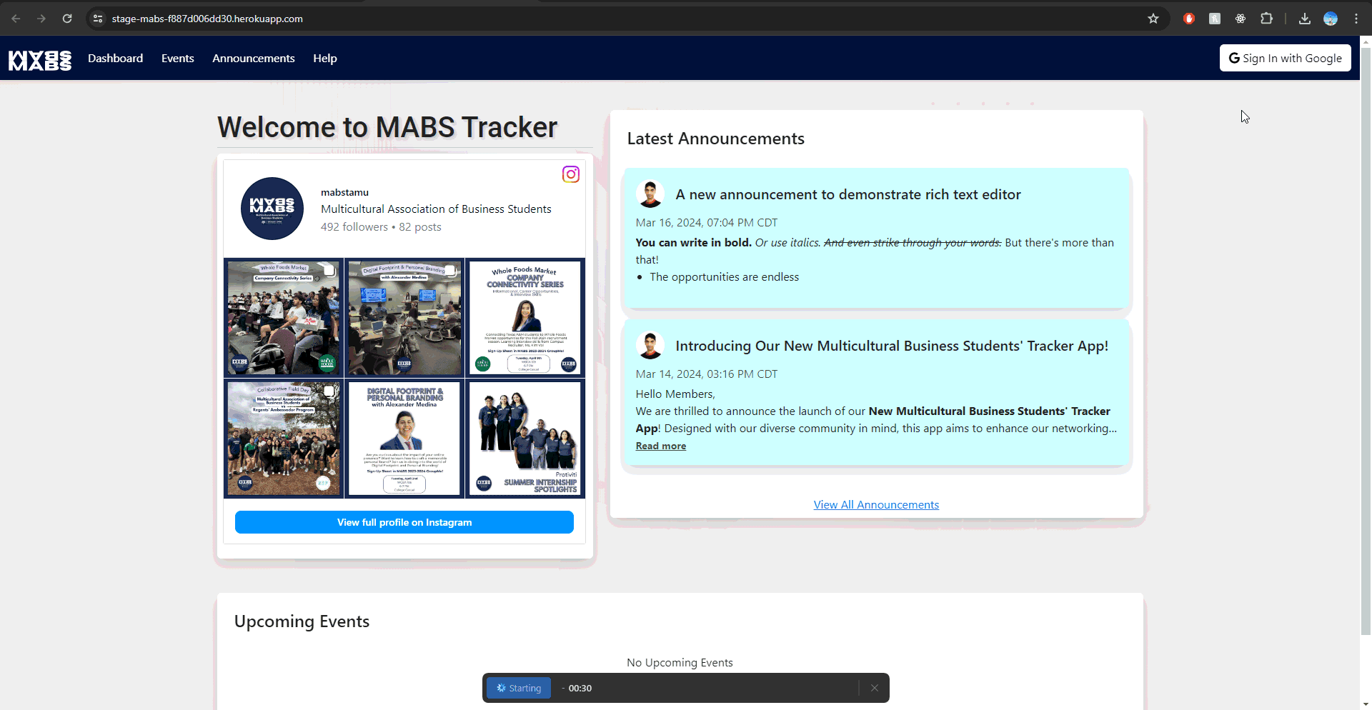 Saas built in Rails to help a campus student org schedule events and track attendace.